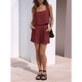 thumbnail image 5 of Women'S Summer 2 Piece Outfits Sleeveless Crop Top Shorts Linen Lounge Beach Travel Sets Claret L, 5 of 7