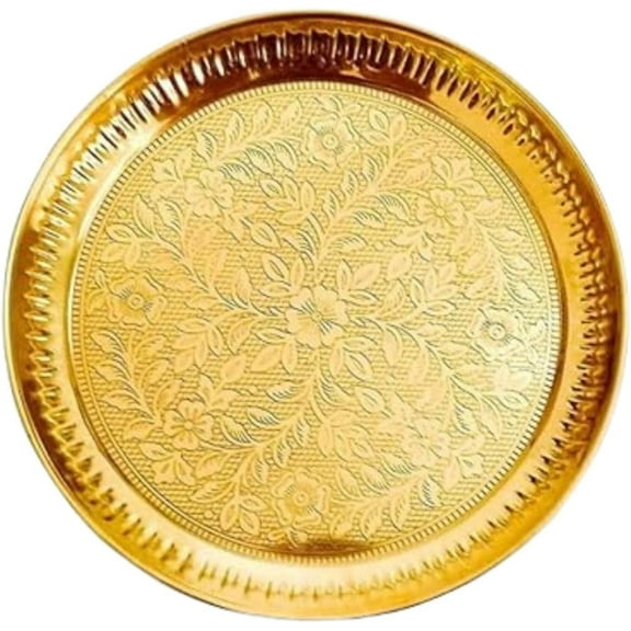 Handmade 8 Inches Brass Pooja Pital Aarti Thali Pooja Items Gift for Home & Office Puja