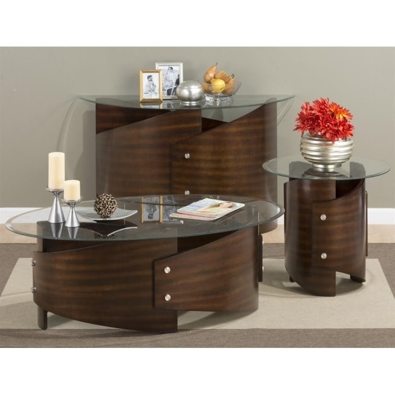 Jofran Waterville Glass Oval Coffee Table In Walnut Walmart Com Walmart Com