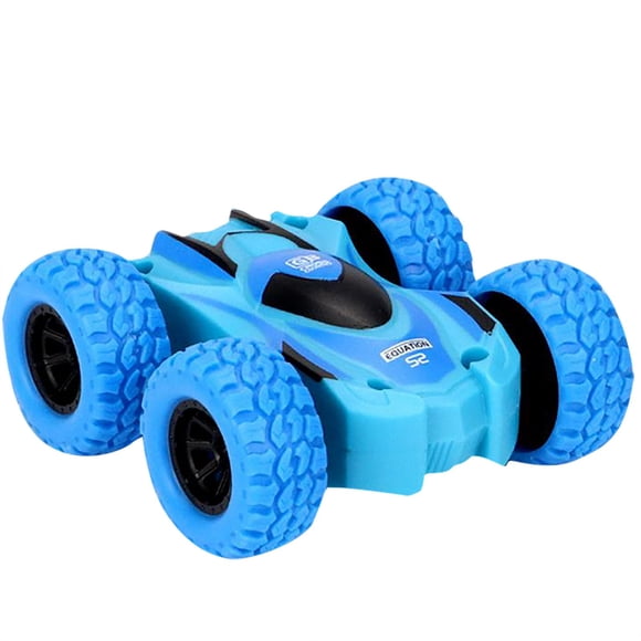 Blue Double Sided Inertia Friction Powered Car 360 Degree Rotation Stunt Vehicle Toy For Kids Push And Go Fun Toy Car Educational Play Size 3 Inch 0.10 Lb Weight