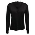 thumbnail image 4 of Fiaer Cropped Cardigan Sweaters For Women Button Down Long Sleeve Casual Trendy V-Neck Solid Color Lightweight Tops Black M, 4 of 5