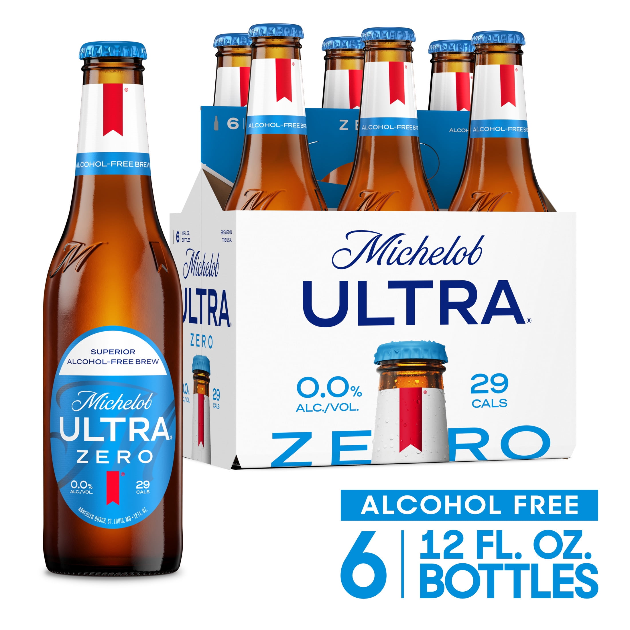 Michelob Ultra ZERO Non-alcoholic American Lager Beer 6 pack 12 fl oz Glass Bottles, 0% ABV
