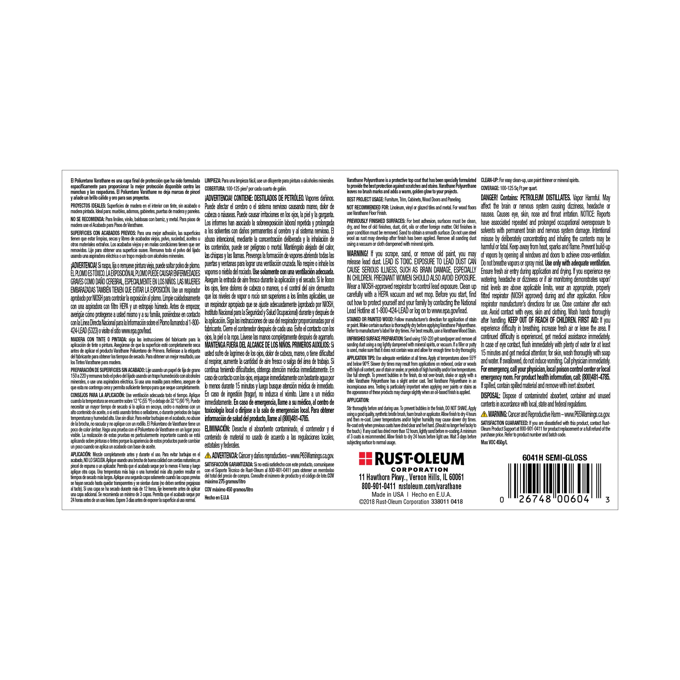 Clear, Varathane SemiGloss Ultimate Polyurethane OilBased6041H