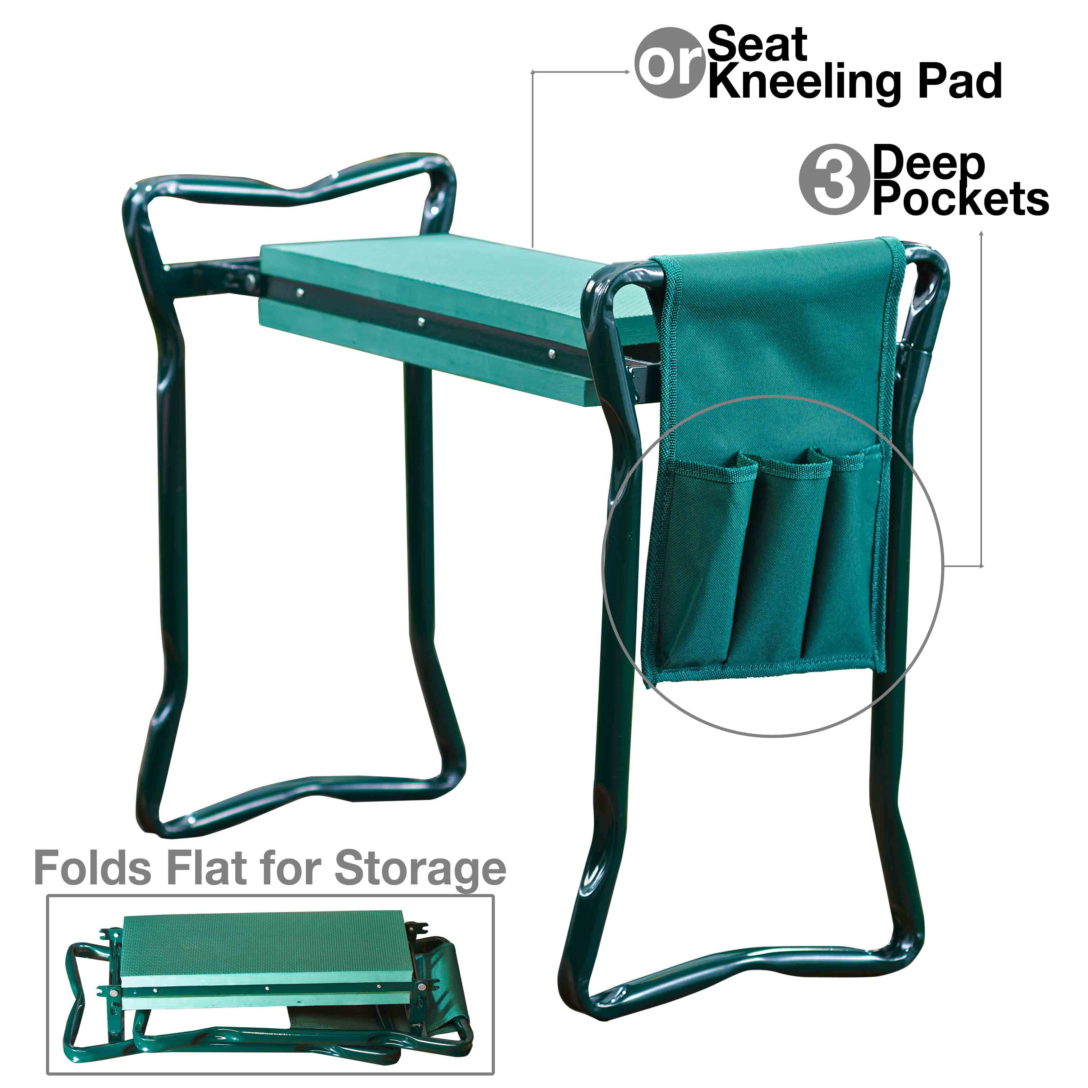 Galax Supply 24 inch 250-lbs Foldable Kneeler Garden Bench Stool Soft Cushion Seat Pad Kneeling with Tool Pouch 