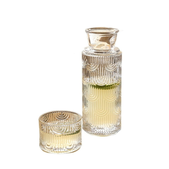 Vintage Bedside Water Carafe and Glass Set, Water Pitcher and Cup Set Pitcher with Tumbler, Thick Glass Mouthwash Decanter, Water Serving Carafe for Bedroom Bathroom