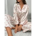 thumbnail image 5 of Women Valentine's Day Pajamas Set Long Sleeve Love Printed Satin PJ Sets Button-Down Pajama Sleepwear Loungewear, 5 of 8