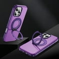 thumbnail image 3 of For iPhone 15 Pro Magnetic Phone Case,Compatible with Mag-Safe,With 360°Rotatable Ring Kickstand,Drop Protection,Heavy Duty Shockproof Matte Rugged Translucent Phone Case,Purple, 3 of 11