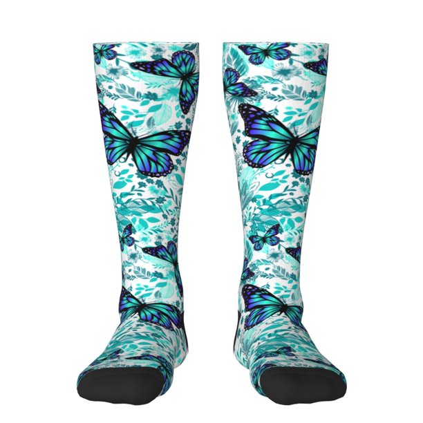 Balery Blue Floral with Butterflies Calcetines novedosos Calcetines deportivos Calcetines hasta la rodilla Calcetines de algodón Calcetines originales y geniales