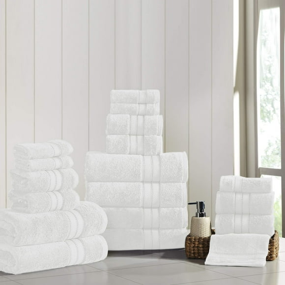 Modern Threads - Spun Loft 18-Piece 100% Combed Cotton Towel Set - Bath Towels, Hand Towels, & Washcloths - Super Absorbent & Quick Dry - 600 GSM - Soft & Plush, White