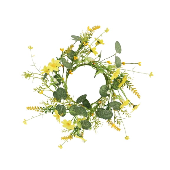 Yellow Bloom And Eucalyptus Wreath, Spring Summer Flower Door Hanger, Artificial Bloom Wreath for Wedding Decoration, Front Door Seasonal Decor, Home Wall Window Ornament, Small Flower Wreath *1