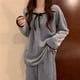 thumbnail image 5 of Conjunto de pijamas de cuello cuadrado para mujer, ropa de dormir de terciopelo polar, pantalones de 2 piezas, traje de Casa esponjoso, ropa de noche cálida coreana, Piiama sólido, Invierno, 5 of 5