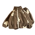 thumbnail image 6 of ITSAME Girls 2-Piece Fleece Outfit Cute Print Zipper Jacket and Jogger Pants Fall Winter Comfy Casual Set Brown Size 10, 6 of 7