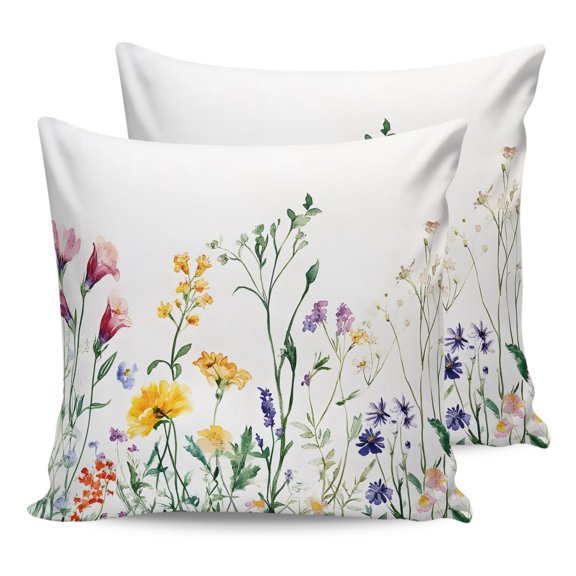 Waterproof Outdoor Throw Pillows with Inserts 18"x18" Set of 2, Botanical Floral Soft Decorative Pillowcases for Couch Bedroom, Farmhouse Watercolor Floral Pillow Covers for Sofa Living Room