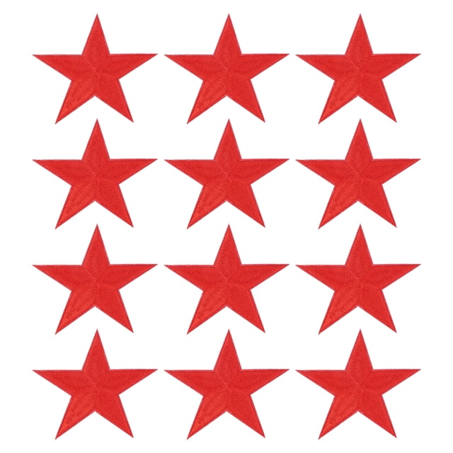 Parches de estrella para planchar Uxcell, 12 Pcs Parches bordados de estrella para coser, apliques y adornos para ropa, chaquetas, sombreros, mochilas, reparaciones y decoraciones, Rojo, 3.2" x 3.2"