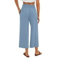 thumbnail image 5 of Lenpel Women's Carpi Pants Baggy Ruffle Elastic High Waisted Wide Leg Cropped Trousers Casual Long Shorts with Pockets, 5 of 5