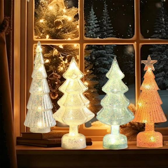 Lksixu Crystal Christmas Tree, Christmas Decorations 9.3" Pre-lit Tabletop Christmas Tree Figurine with LED Lights, Battery Operated Glowing Xmas Tree Night Lamp Table Centerpiece for Holiday Party