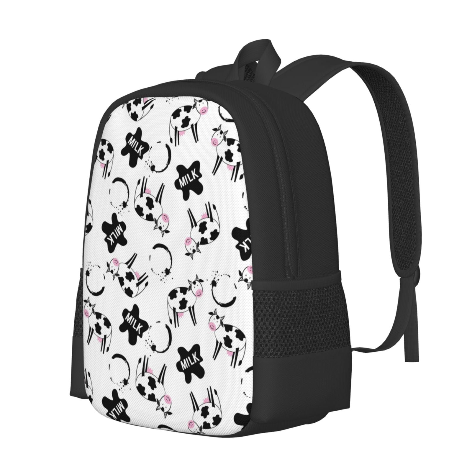 Vsdgher Cute Cow and Milk Stains Print Backpack for Women Men School Bookbag with Laptop Compartment for College Work Travel, Simple Fashion Casual Daypack, Fit 15" Laptop