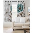 thumbnail image 1 of Teal Flowers Blackout Curtains Light Blocking Print Window Curtains, Watercolor Botanical Elegant Floral Butterfly Thermal Insulated Window Drapes for Living Room Kitchen (2 Panels, 104"W x 84"L), 1 of 8