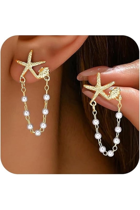 Starfish Earrings for Women Gold Sea Shell Earrings Summer Beach Vacation Outfits for Women Trendy Jewelry Gifts