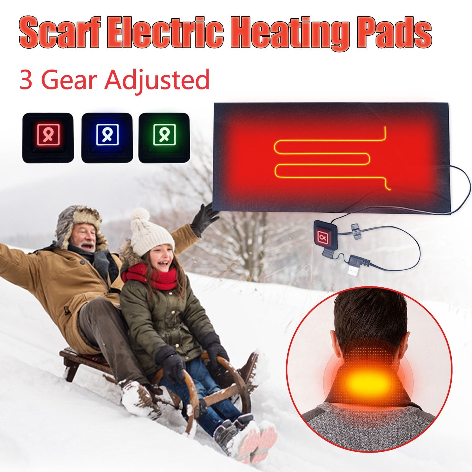 Riforla Heating Pads Thermal Scarf Heated Pad USB Heater Clothing Heating Pad Heating Scarf Heating Pad Three Gear Regulation USB Heater Pad Black