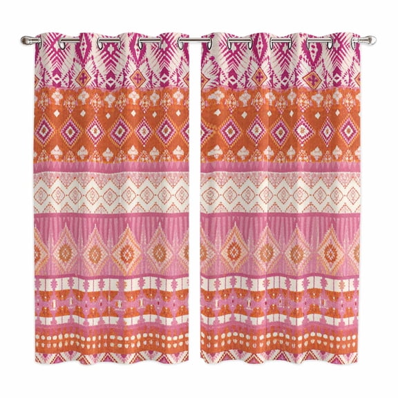 Pink Orange Boho Kitchen Curtains Window Panels, Vintage Ethnic Tribe Abstract Art Insulated Window Treatment Curtain, Grommet Curtains for Bedroom/Living Room/Bathroom, 2 Piece 42"Wx63"L