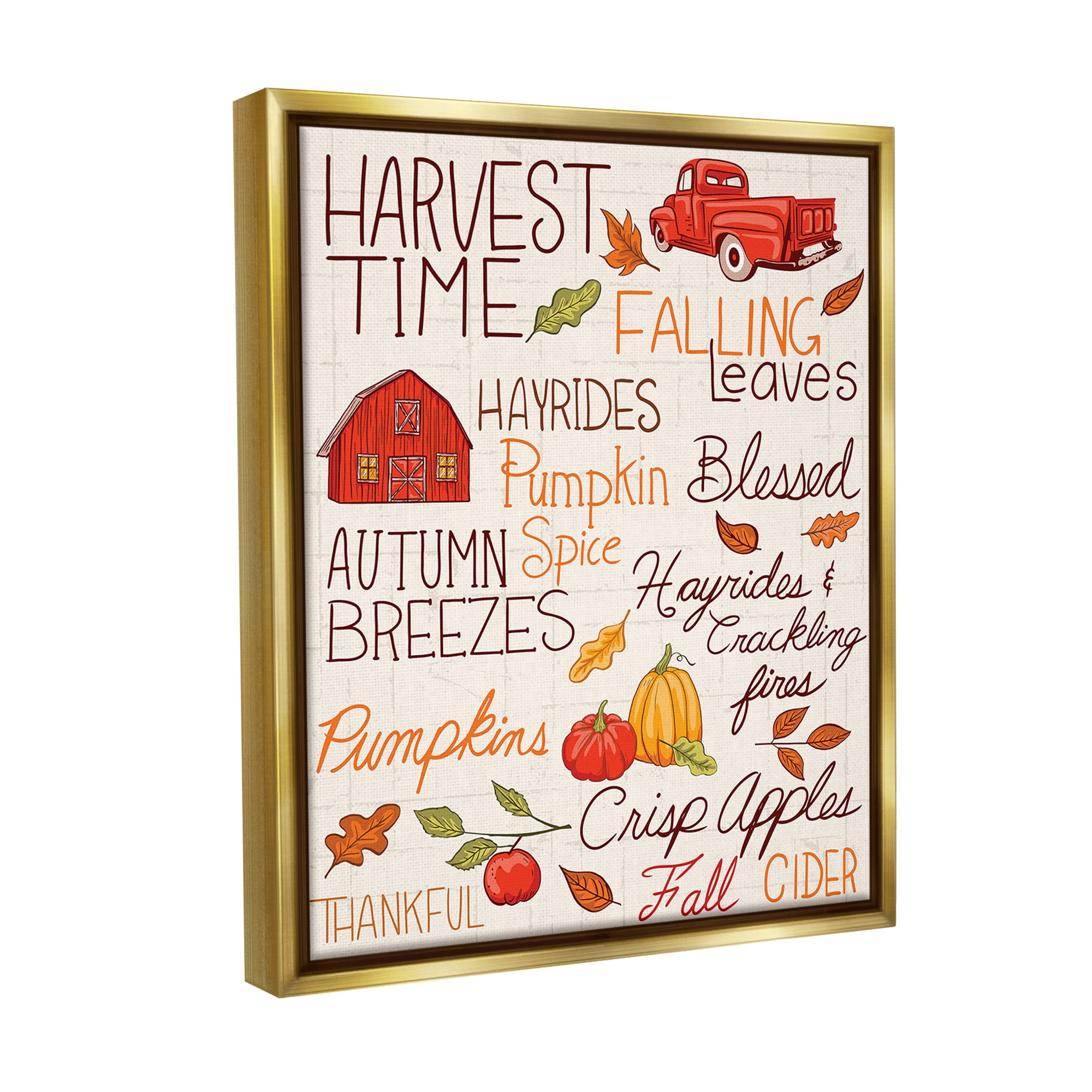 Stupell Industries Harvest Time Phrases Holiday Painting Gold Floater Framed Canvas Art Print Wall Art, 17 x 21