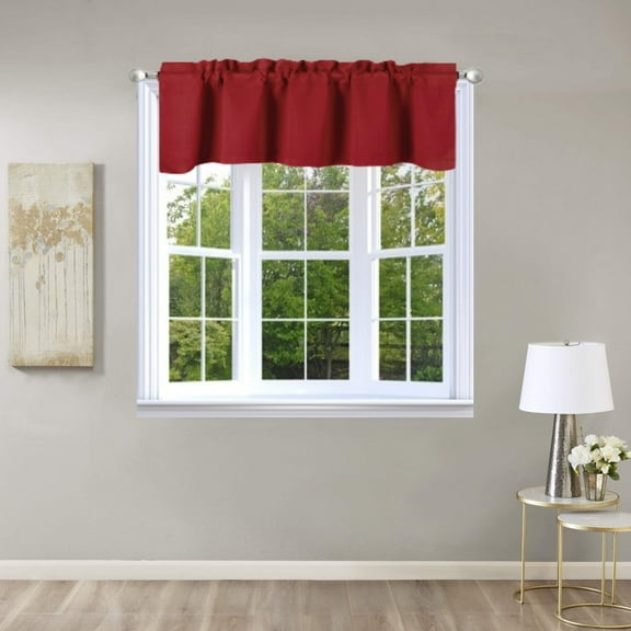 Valance curtain blackout thermal unlined TVLO burgundy valance for kitchen, bathroom, bedroom living room short window rod pocket 54 inch x 18 inch