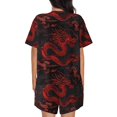 thumbnail image 3 of Lsque Red Dragon On Black Women's Short-Sleeved Pajama Set - 2 Piece Soft and Lightweight Sleepwear Set-, 3 of 9