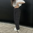 thumbnail image 4 of High Waisted Cargo Pants for Women Baggy Y2k Straight Wide Leg Pants with Pockets Streetwear, 4 of 5