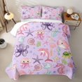 thumbnail image 2 of Manfei Cute Ocean Plant Bed Spread Queen,Lovely Starfish Queen Coverlet Set,Purple Pink,3pcs, 2 of 7