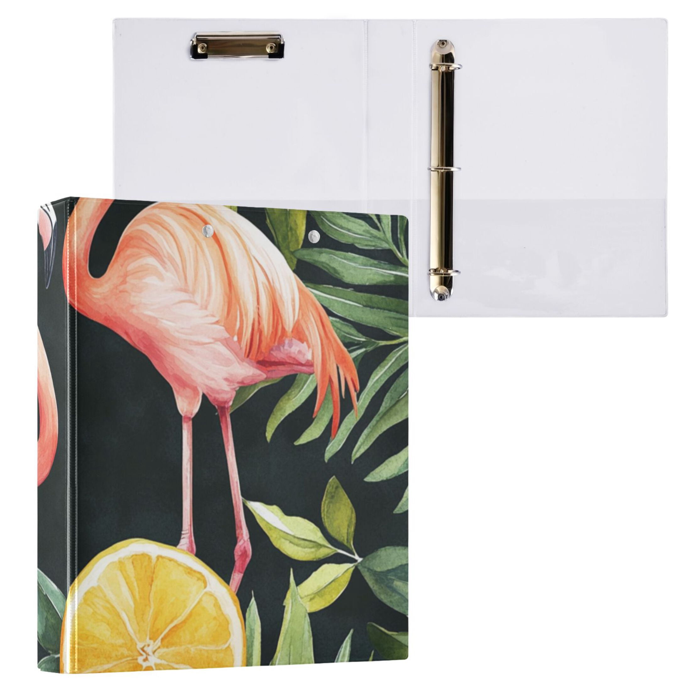 Flamingos Oranges 3 Ring Binders 1.5 inch Hardcover File Folders with Interior Pockets A4 Size Organizer for School Office Hospital