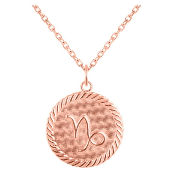 Reversible Capricorn Zodiac Sign Charm Coin Pendant Necklace in Solid Gold (20 Inches)