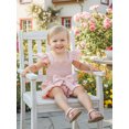 thumbnail image 3 of BemeyourBBs Toddler Baby Girls Smocked Rompers Summer One Piece Jumpsuits Clothes Solid Color Ruched Bowknot Front Fly Sleeve Infant Playsuit Ruffle Overalls Shorts, 3 of 8