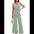 thumbnail image 1 of Conjunto de Chándal Informal de Verano de 2 Piezas para Mujer, con Cuello en V, Corta, Cinturón y Pantalones Anchos, 2025 Verde XL, 1 of 8