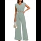 thumbnail image 1 of Conjunto de Chándal Informal de Verano de 2 Piezas para Mujer, con Cuello en V, Corta, Cinturón y Pantalones Anchos, 2025 Verde S, 1 of 8