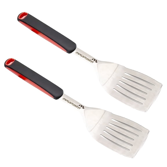 Megamaster 2 PCS Stainless Steel Grill Spatula, BBQ Tool with Red & Black Rubber Handle, Heavy-Duty Grilling Accessory for Outdoor Cooking- 300-10161