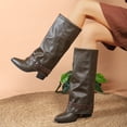 thumbnail image 5 of DeHolifer Women's Boots Studded Fold Over Chunky Heel Boots Cowboy Cowgirl Slouchy Pull On Boots, 5 of 8