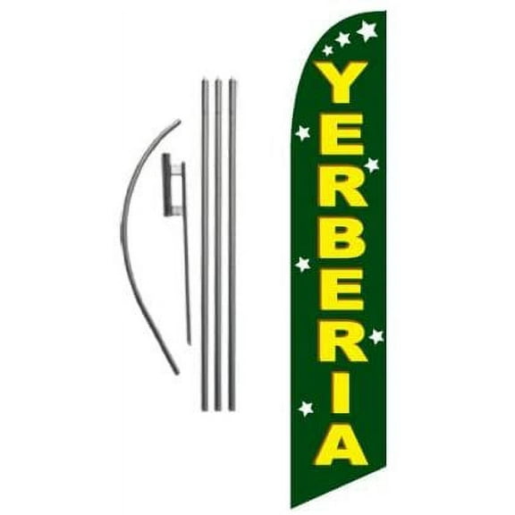 Yerberia Spanish Advertising Feather Banner Swooper Flag Sign with Flag Pole Kit and Ground Stake