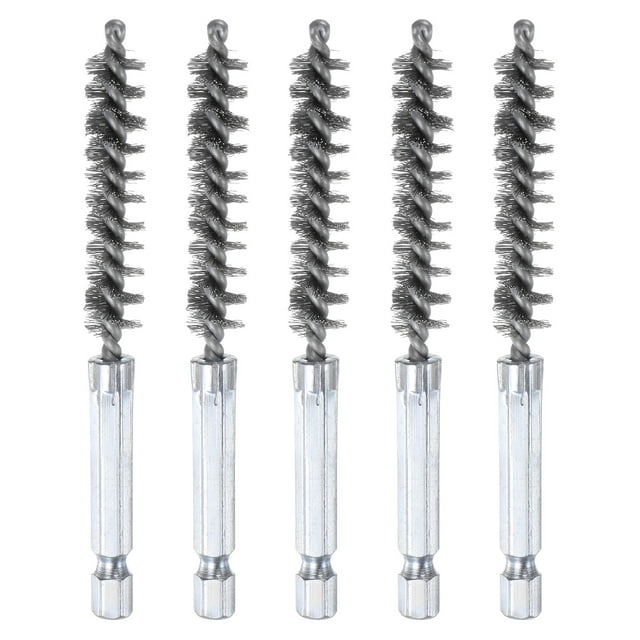 5uds 304 Inoxidable Acero Perforación Cepillo 10mm Diámetro 4" Largo Limpieza Trenzado Alambre Cepillo con Mango 1/4" Hexagonal Vástago para Tubos, Puertos, Rodamientos