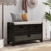 Wulawindy Storage Bench Shoe Bench with Removable Cushion Basket and 2 Drawers Fully Assembled (Espresso)