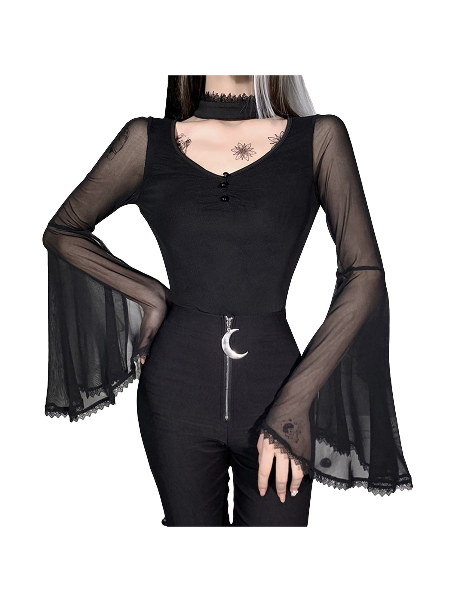 Women Gothic Top Sexy Lace See Through Crop Top Y2k Dark Aesthetic Harajuku Tank Tops Patchwork Goth Emo Cami Shirt Walmart Com