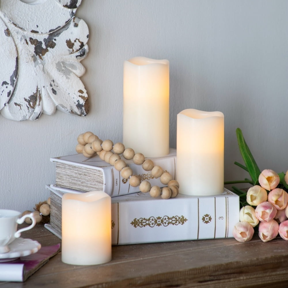 Gzxs Ivory LED Candles 4"&5"&6"H Set of 3, Outdoor Indoor Flameless Pillars Candles with Remote and Timer, Battery Operated, for Home/Wedding/Festival Décor