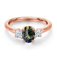 thumbnail image 3 of Gem Stone King 18K Rose Gold Plated Silver Blue Mystic Topaz and White Zirconia Engagement Ring for Women | 1.60 Cttw | Oval 7X5MM | Gemstone November Birthstone | Size 8, 3 of 6