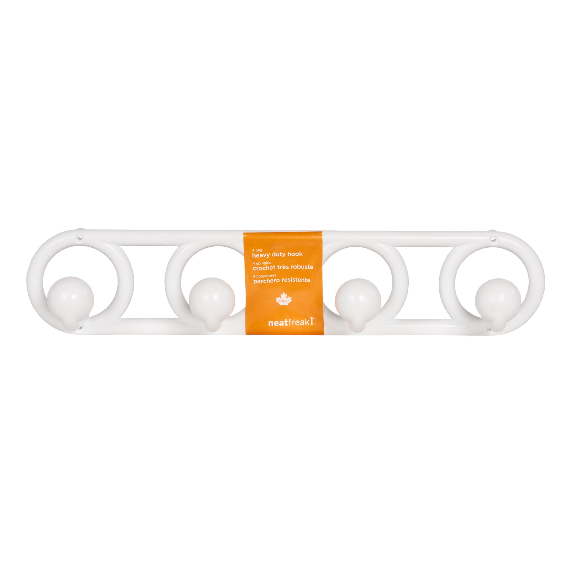 Neatfreak Wall-Mounted 4-Peg Heavy-Duty Plastic Hook, White, 1 Piece