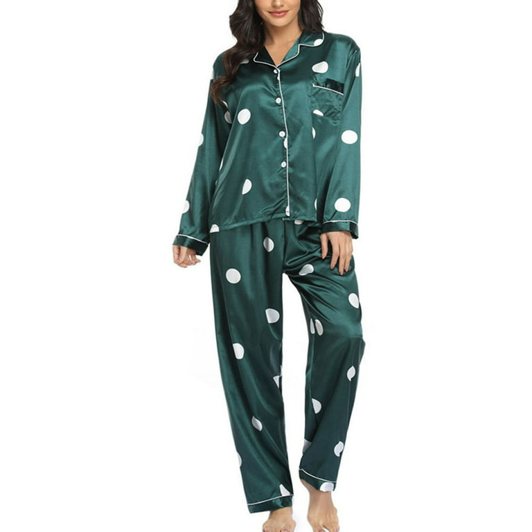 PATLOLLAV Womens Clearance,Women Silk Satin Pajamas Set Two-Piece Sleepwear  Loungewear Button-Down Sets