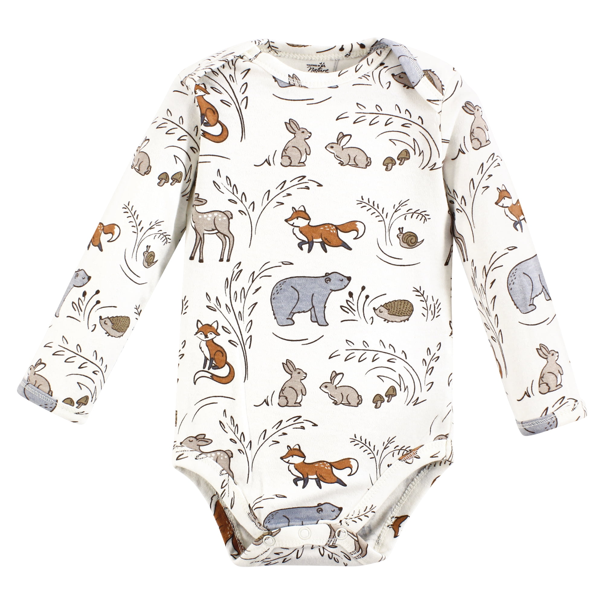 Touched by Nature Unisex Baby Organic Cotton Long-Sleeve Bodysuits, Dreamy Woodland, 18-24 Months