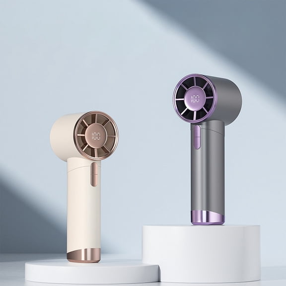Portable High-Speed Handheld Mini Fan with Digital Display, Beige