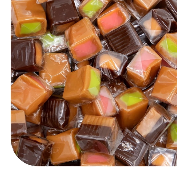Caramel Candy Mix - 2 Pound Pack 150 Count - Filled Creamy Caramels Individually Wrapped - Vanilla, Chocolate, Apple & Strawberry Cubes