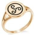 thumbnail image 1 of Stainless Steel Celtic Triskele Triskelion Minimalist Oval Top Polished Statement Signet Ring, 1 of 1