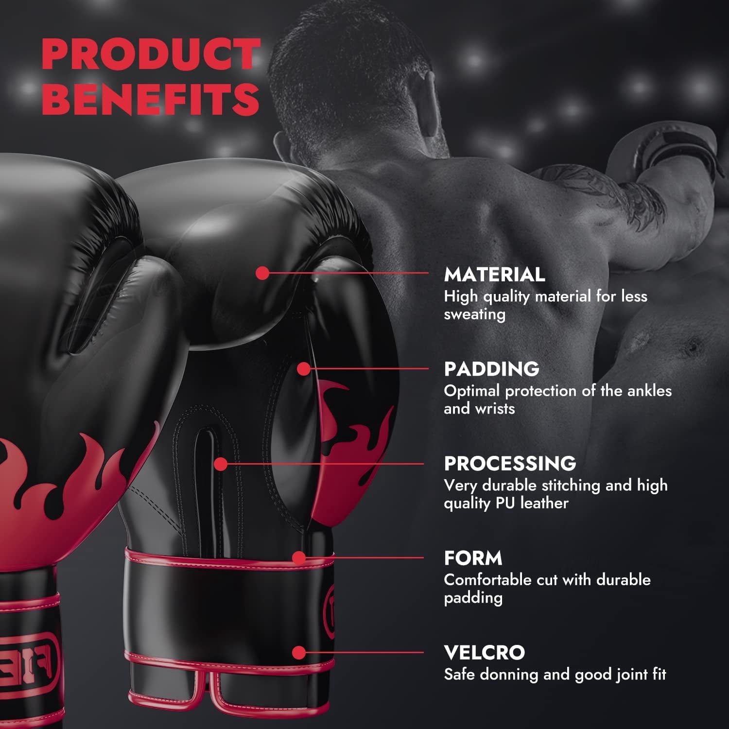 FIERCEFIST Boxing Gloves Men Women - Professional Training Sparring, Kickboxing, Muay Thai, MMA, Taekwondo, fitness for Punching Focus Mitts Pad Workout, Kids, Ventilated Palm, 12oz Red